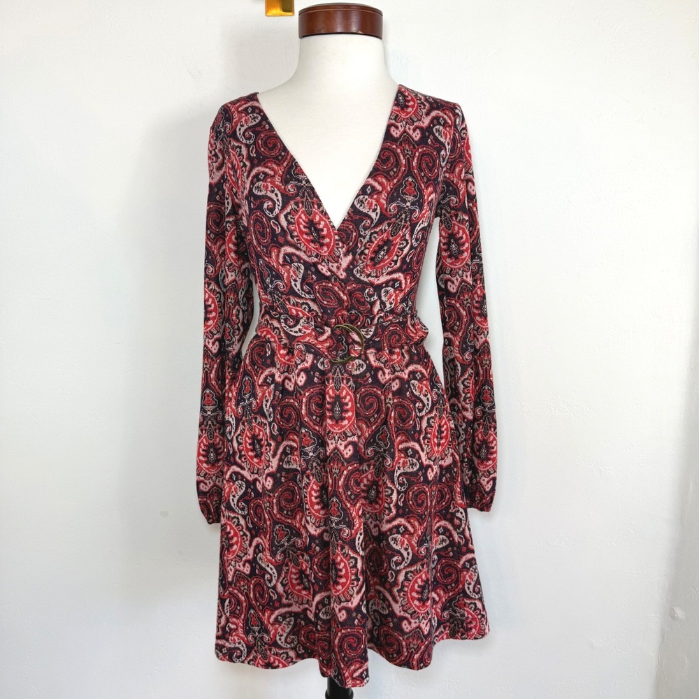 Maeve Anthropologie Paisley Belted Fit Flare Dress Pockets Small Boho Indie 70s - Picture 3 of 15